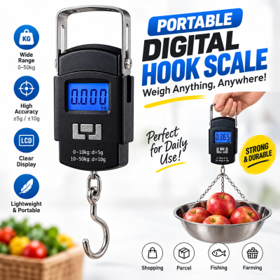 Portable Digital Hanging Weight Scale – 50kg/10g Electronic Hook Weighing Machine with LCD Display, Tare Function & Auto Shut-Off for Home, Market & Luggage